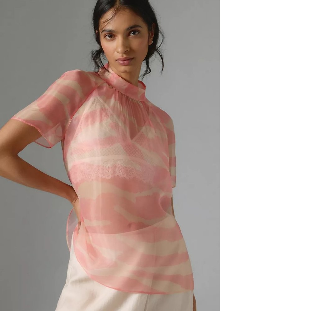 Anthropologie Daniel Rainn Mock-Neck Short-Sleeve Blouse SIZE M